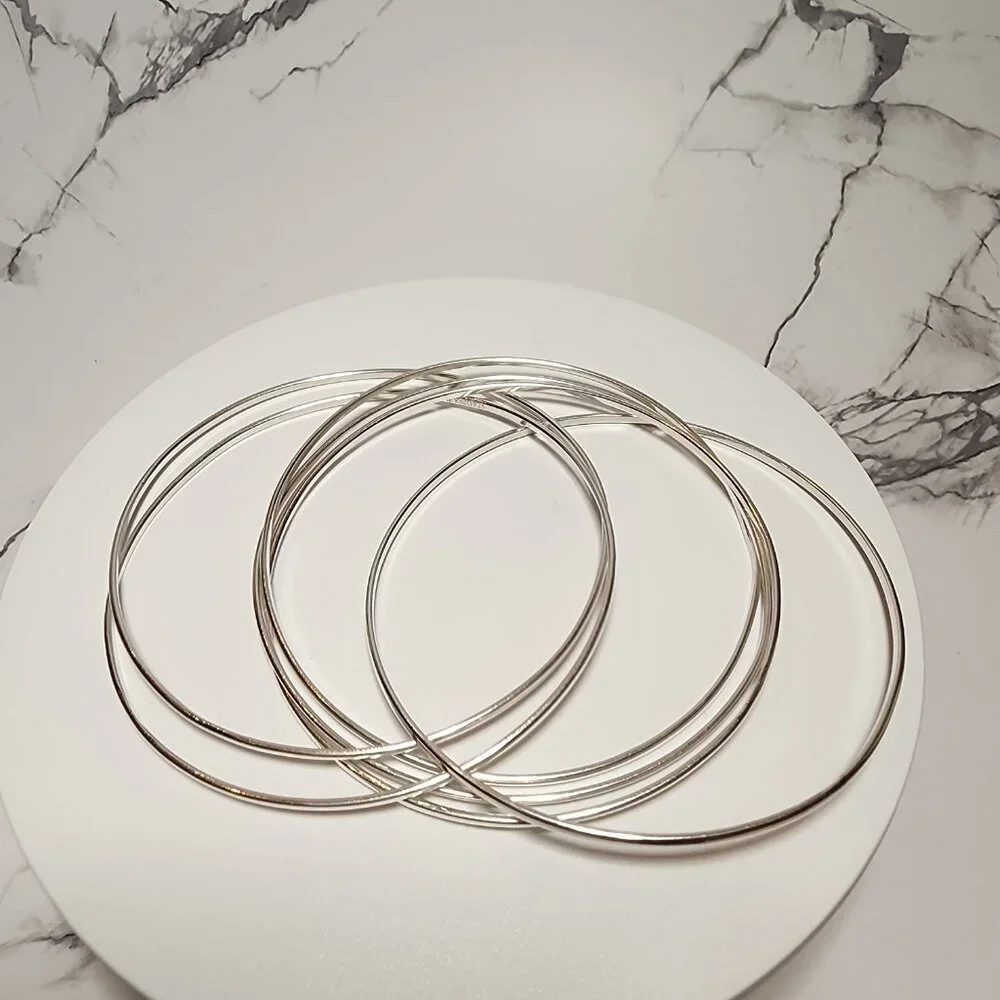 925 Set of Silver intertwined bangle bracelets - Picture 4 of 6